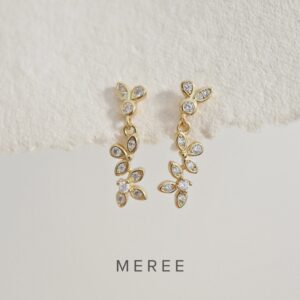 Meree Petal Leaf Earrings Sterling Silver Anting Wanita Anti Karat