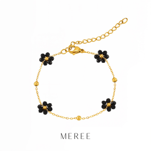 Meree – Orla Black Flower Bracelet Stainless Steel Gelang Tahan Karat