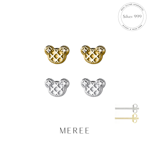 Meree Bear Waffle Earring Silver 999 Anting Perak Wanita Anti Karat