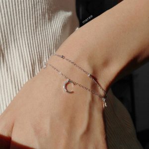 Meree – Aviana Moon Star Bracelet Sterling Silver Gelang Wanita Anti Karat